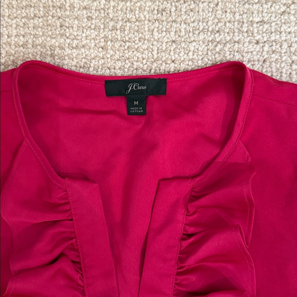 J. Crew Vibrant Pink Ruffle Blouse - Picture 5 of 5
